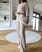 Women's Dressy Pants Set – Relaxed Top & Tailored Wide Leg Pants Set
