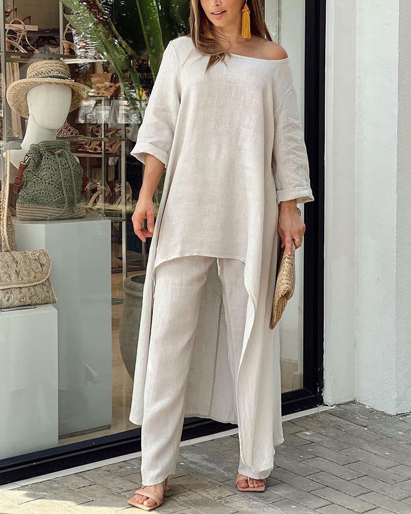 Women's Leisure Pants Set – Long Sleeve Top & Relaxed Trouser Set