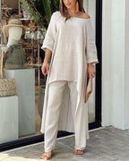 Women's Leisure Pants Set – Long Sleeve Top & Relaxed Trouser Set