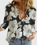 Women's Button Blouse with Henley Neckline and Tab Sleeves