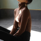Women's Plush Turtleneck Top – Velour High Neck Long Sleeve Top
