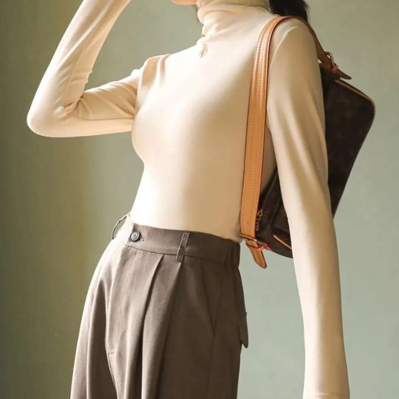 Women's Plush Turtleneck Top – Velour High Neck Long Sleeve Top