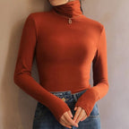 Women's Plush Turtleneck Top – Velour High Neck Long Sleeve Top