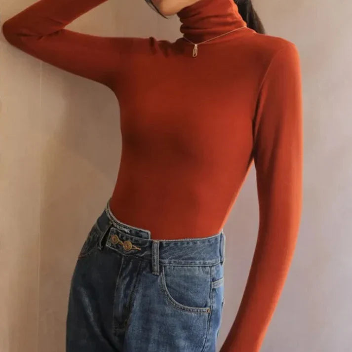 Women's Plush Turtleneck Top – Velour High Neck Long Sleeve Top