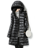 Women's Lightweight Puffer Coat – Removable Hood Longline Jacket