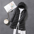 Women's Lightweight Puffer Coat – Removable Hood Longline Jacket