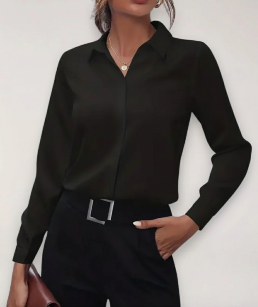 Women's Button Front Office Blouse – Tailored Classic Work Blouse