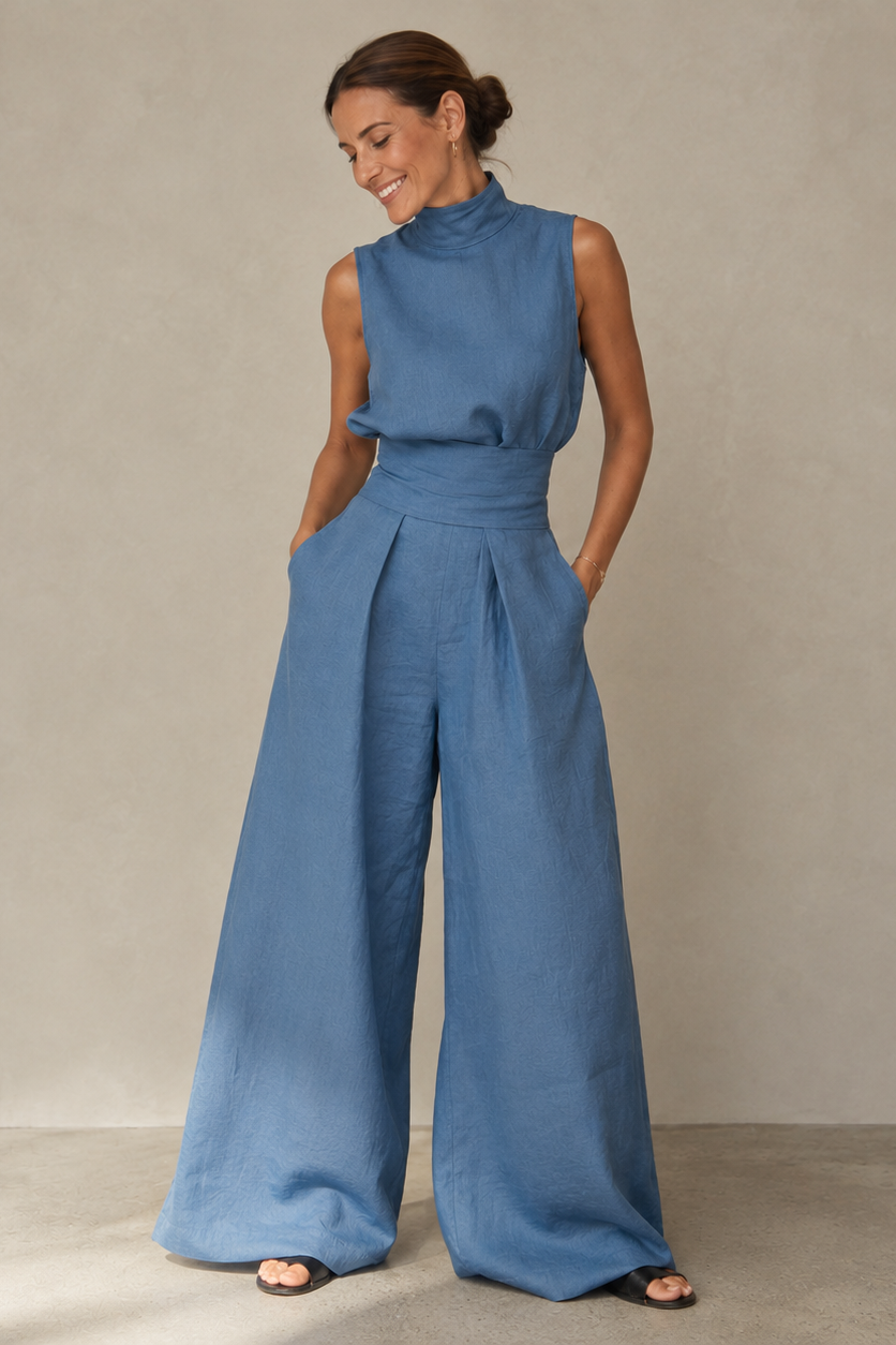 Women's Wide Leg Pants Set – Sleeveless Summer Set