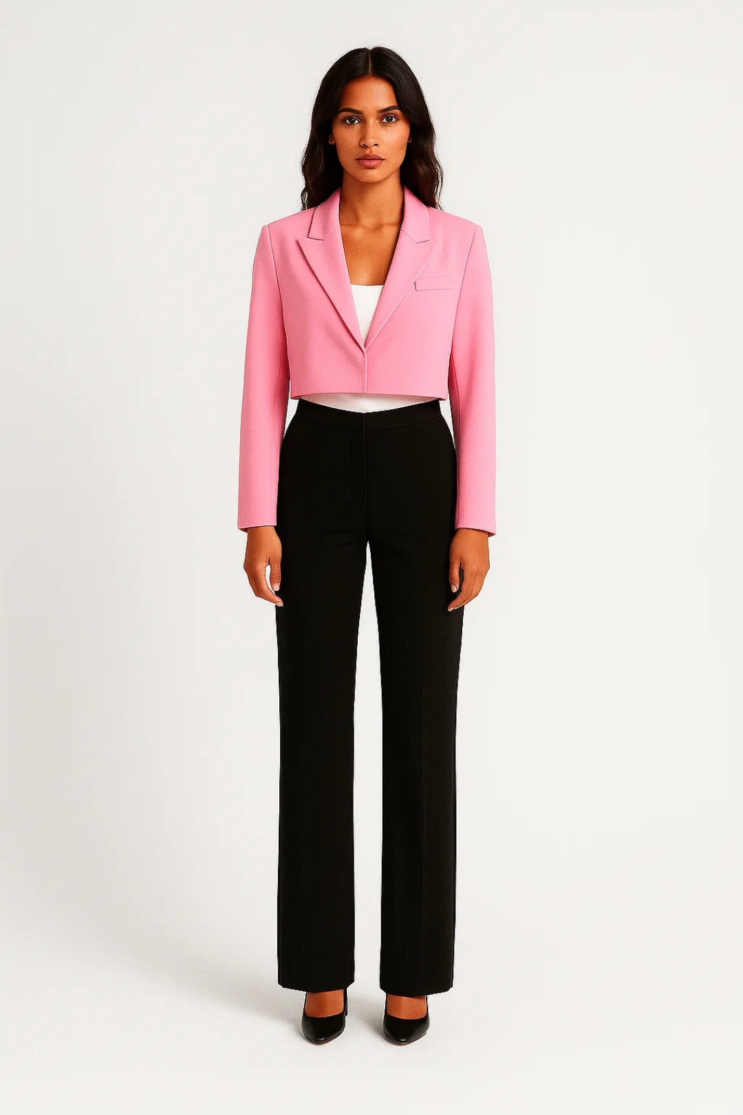 Women's Cropped Blazer – Tailored Notched Collar Blazer – Harper