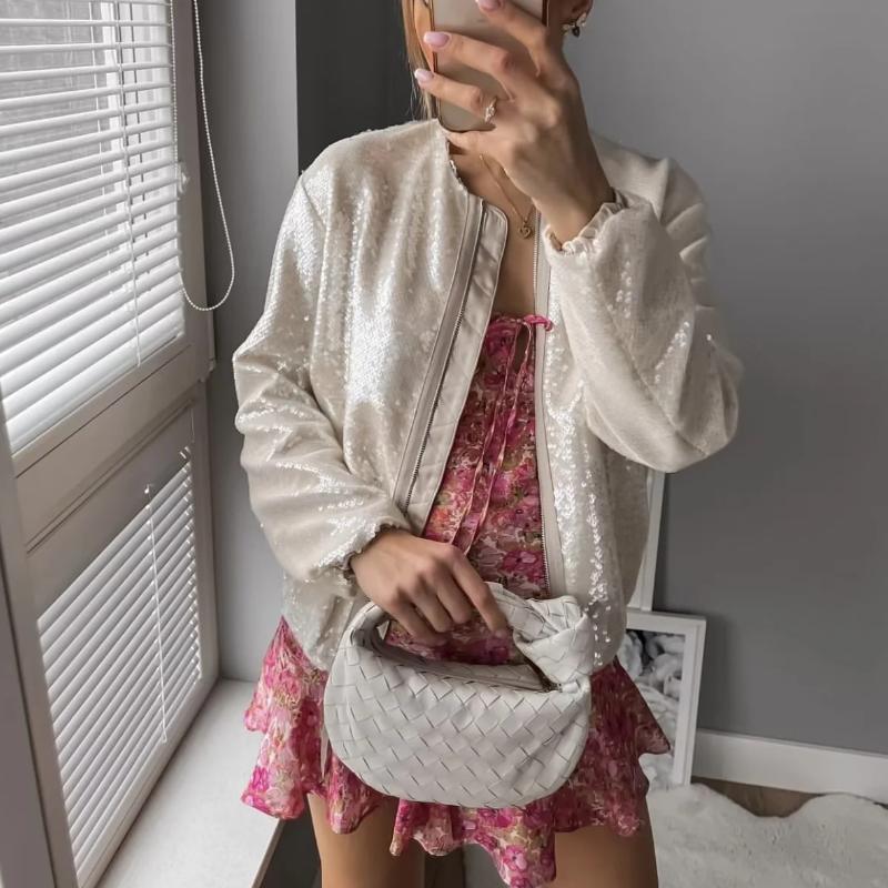 Women's Sequin Bomber Jacket – Sparkle Zip-Up Statement Jacket