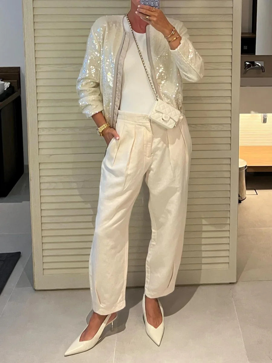 Women's Sequin Bomber Jacket – Sparkle Zip-Up Statement Jacket