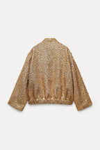 Women's Gold Sequin Bomber Jacket – Sparkle Zip-Up Party Jacket