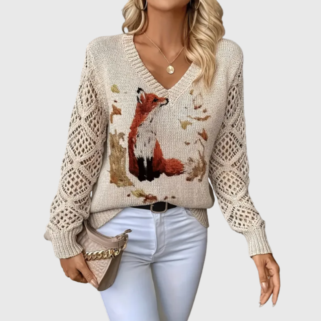 Women's Floral V-Neck Sweater – Flower Pattern Lightweight Knit Pullover