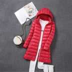 Women's Lightweight Puffer Coat – Removable Hood Longline Jacket