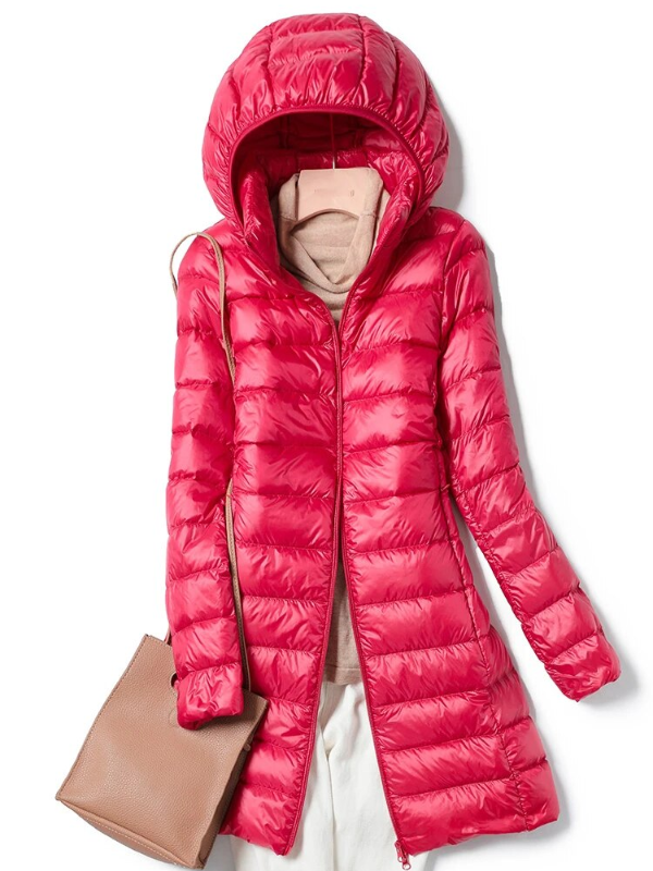 Women's Lightweight Puffer Coat – Removable Hood Longline Jacket