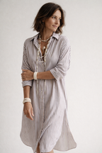 Women's Belted Shirt Dress – Striped Office Dress