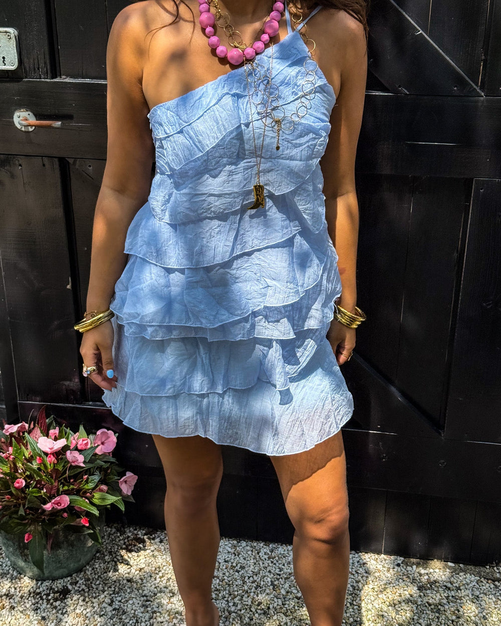 Women's One-Shoulder Mini Dress – Ruffle Cocktail Dress