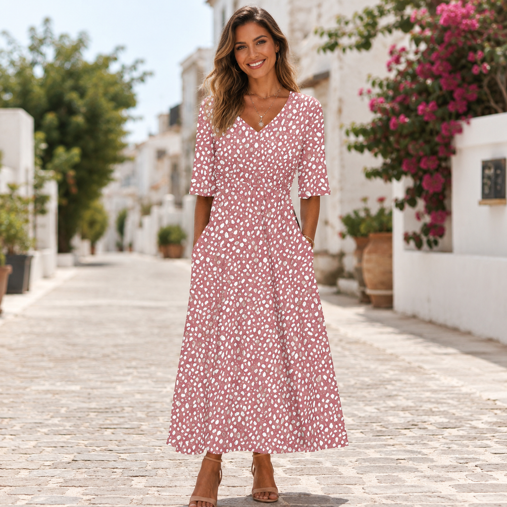 Women's Flattering Midi Dress – Draped Figure-Smoothing Occasion Dress