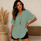 Women's Relaxed V-Neck Blouse – Flowy Day-to-Night Blouse