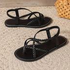 Women's Flat Sandals with Cutout Design and Buckle Closure