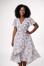 Women's Floral Wrap Dress – Belted Midi Dress