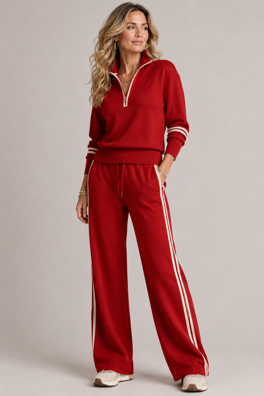 Women's Wide Leg Sweat Set – Half-Zip Lounge Set