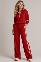 Women's Wide Leg Sweat Set – Half-Zip Lounge Set