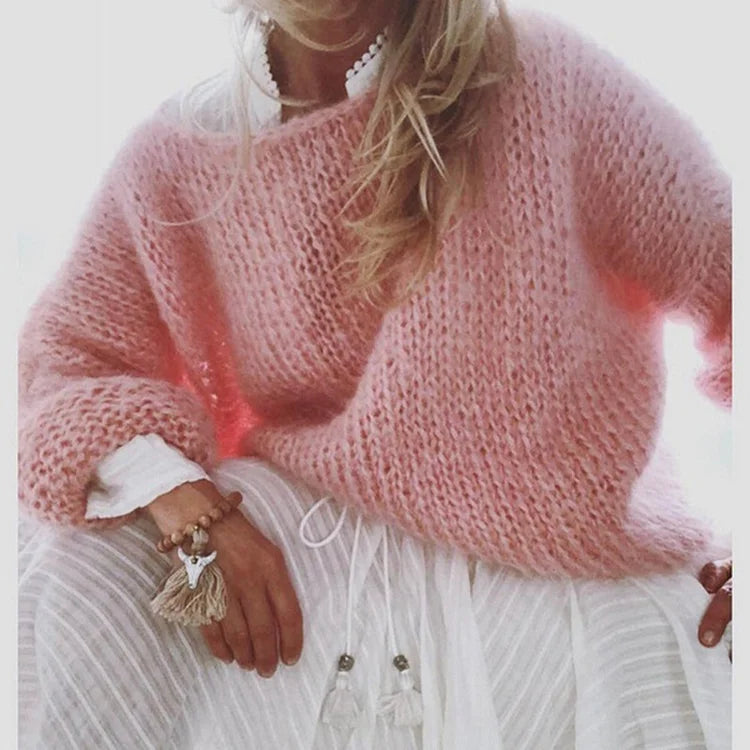 Women's Oversized Fluffy Sweater – Relaxed Long Sleeve Knit Pullover