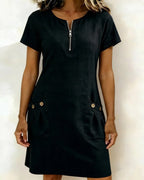 Women's A-Line Midi Dress – Short Sleeve Pocket Day Dress