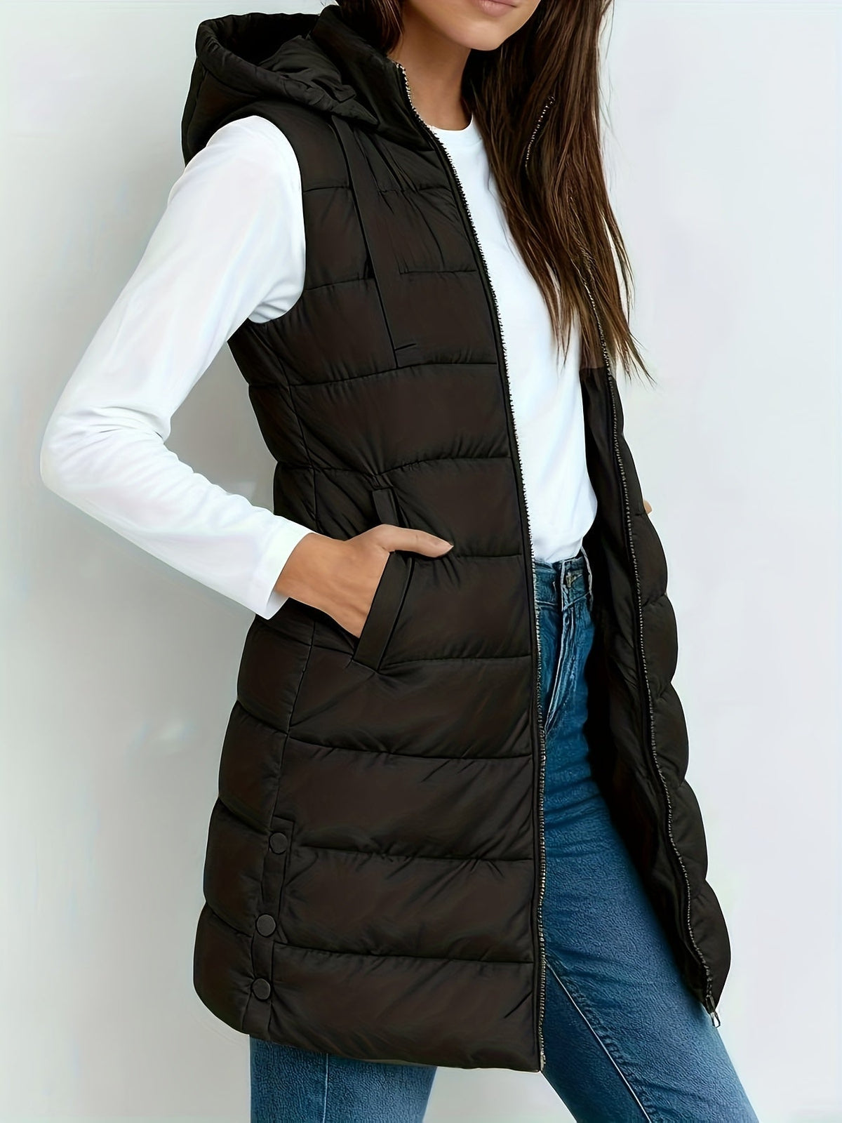 Women's Long Quilted Vest – Sleeveless Puffer Gilet