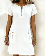 Women's A-Line Midi Dress – Short Sleeve Pocket Day Dress