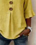 Women's Ruffle Button Blouse – Relaxed Flowy Long Sleeve Blouse