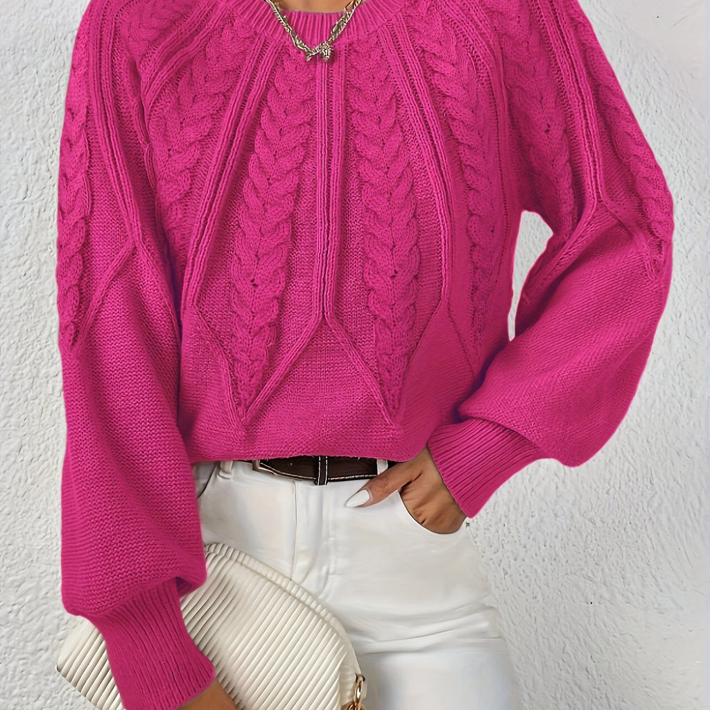 Women's Cable Knit Sweater – Lantern Sleeve Winter Sweater