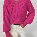 Women's Cable Knit Sweater – Lantern Sleeve Winter Sweater