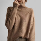 Women's Geometric Roll Neck Sweater – Relaxed Fit Winter Sweater