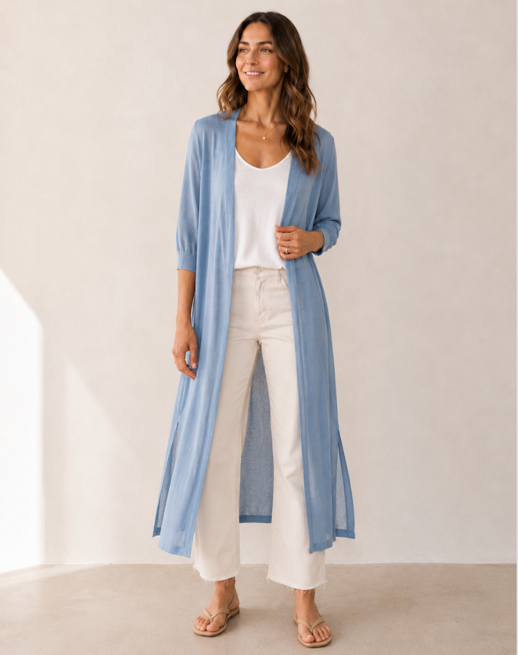 Women's Longline Duster Cardigan – Open Front Knit Sweater