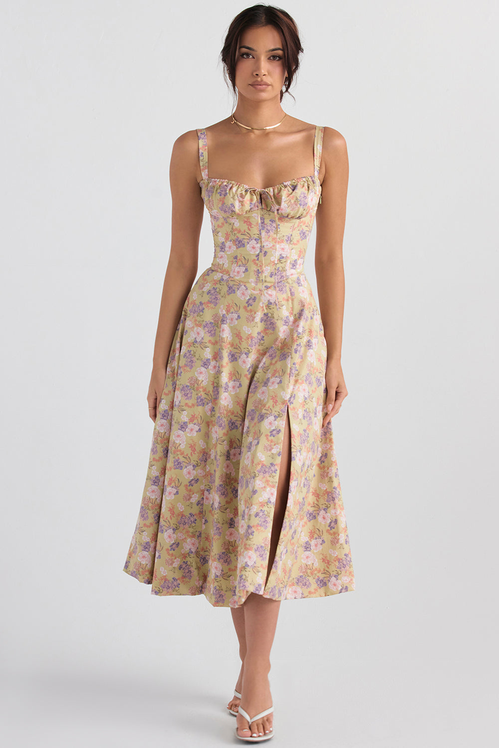 Women's Floral Midi Dress – Bustier Occasion Dress – Virelle