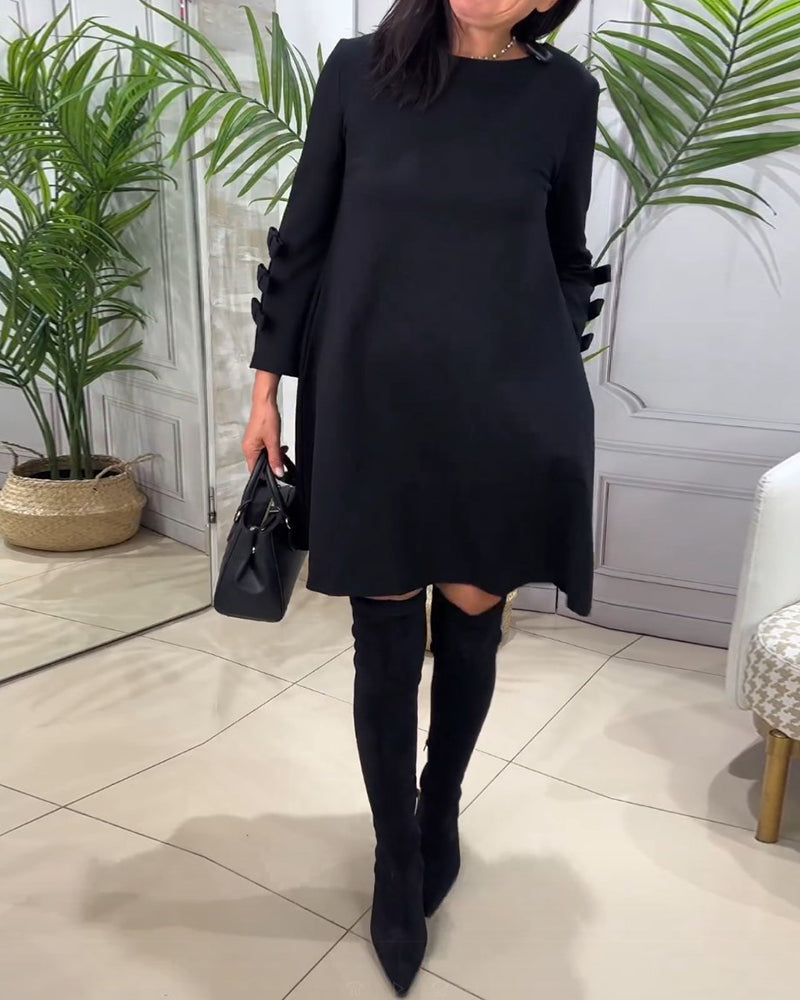 Women's Knee Length Dress – Long Sleeve Pocket Everyday Dress