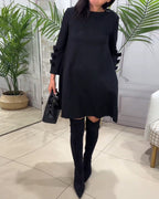 Women's Knee Length Dress – Long Sleeve Pocket Everyday Dress