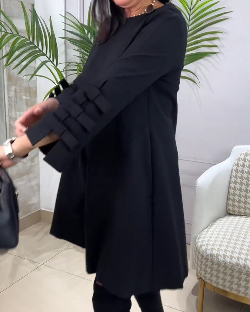 Women's Knee Length Dress – Long Sleeve Pocket Everyday Dress