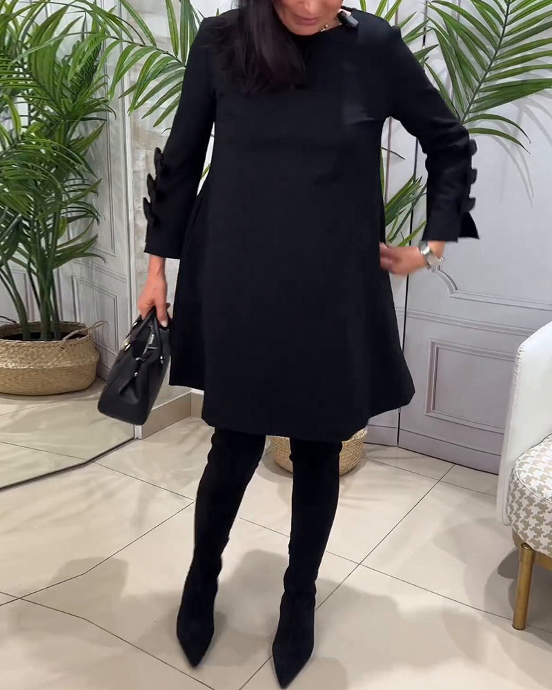 Women's Knee Length Dress – Long Sleeve Pocket Everyday Dress