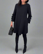 Women's Knee Length Dress – Long Sleeve Pocket Everyday Dress