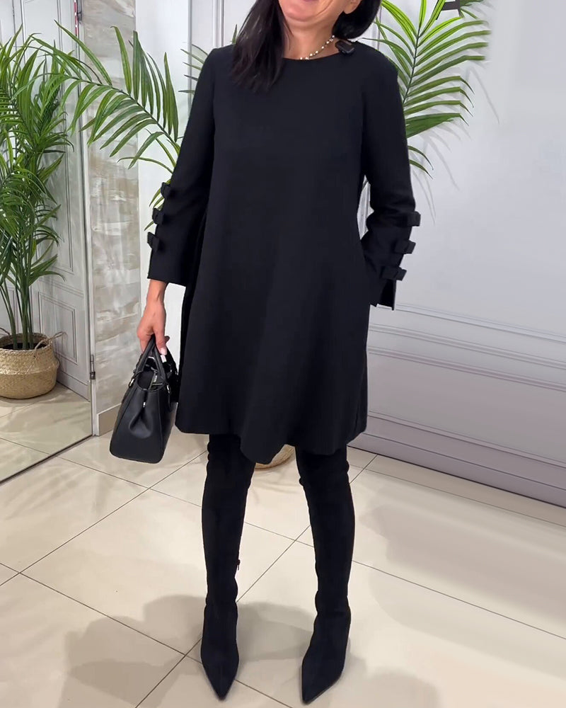 Women's Knee Length Dress – Long Sleeve Pocket Everyday Dress