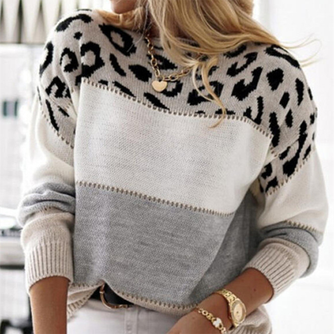 Women's Leopard Print Sweater – Oversized Animal Pattern Knit Pullover