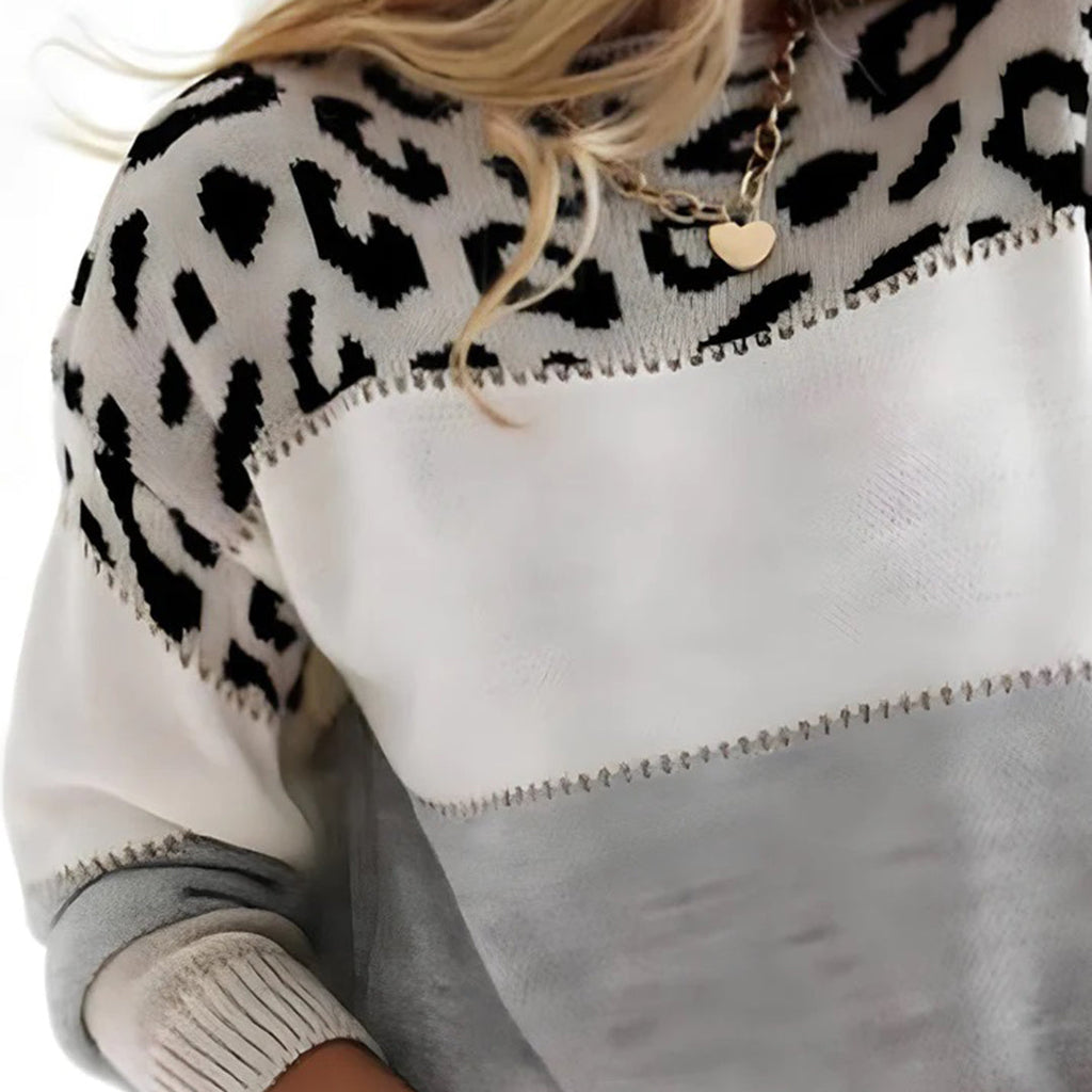 Women's Leopard Print Sweater – Oversized Animal Pattern Knit Pullover