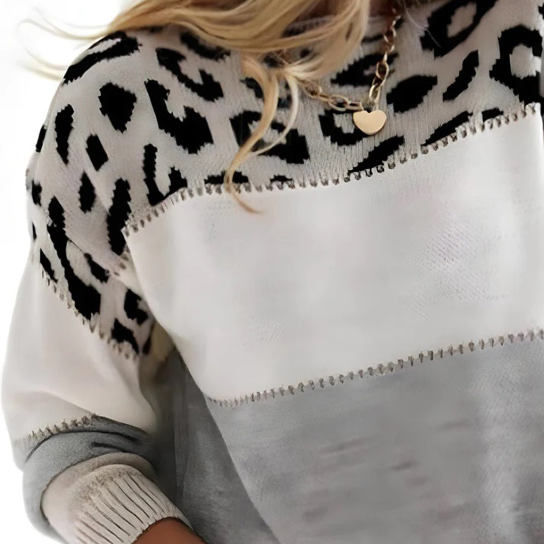 Women's Leopard Print Sweater – Oversized Animal Pattern Knit Pullover