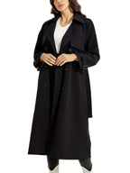 Women's Belted Long Trench Coat – Wide Lapel Classic Overcoat
