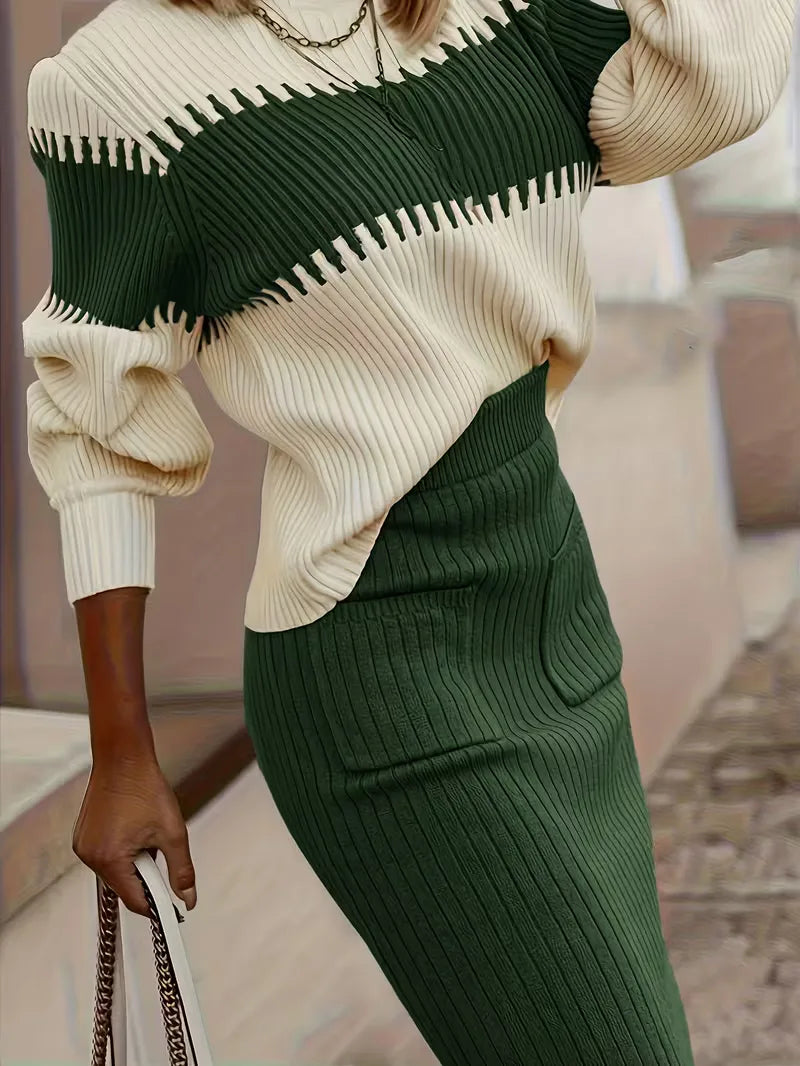 Women's Knit Skirt Set – Ribbed Sweater Co-Ord