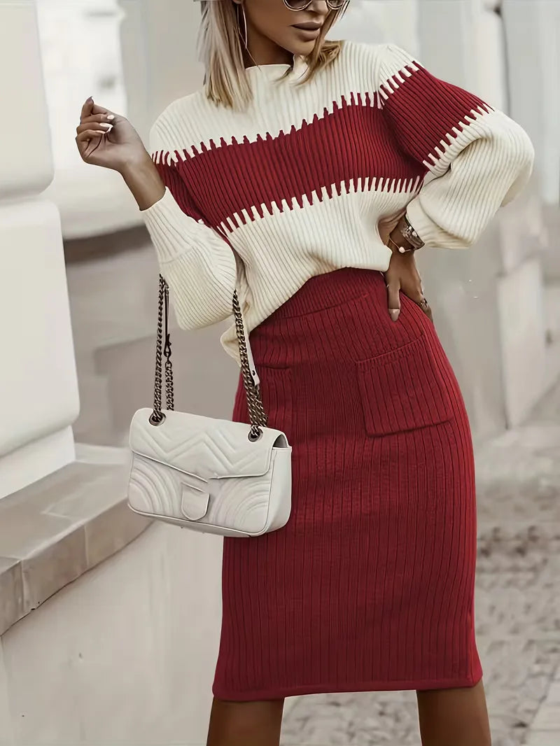 Women's Knit Skirt Set – Ribbed Sweater Co-Ord