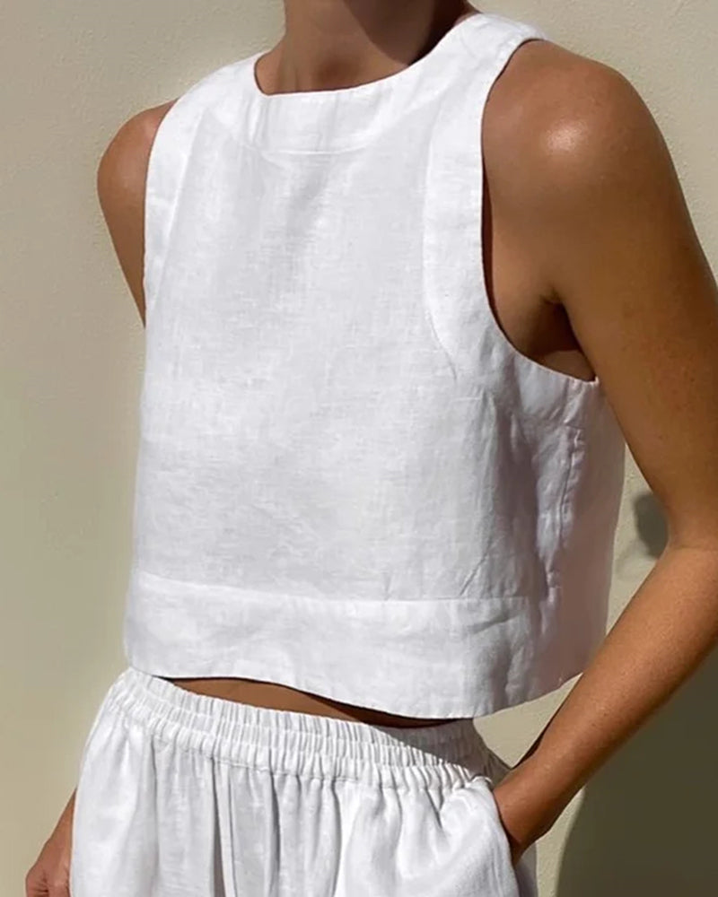 Women's Crop Top Pants Set – High Waist Wide Leg Summer Set